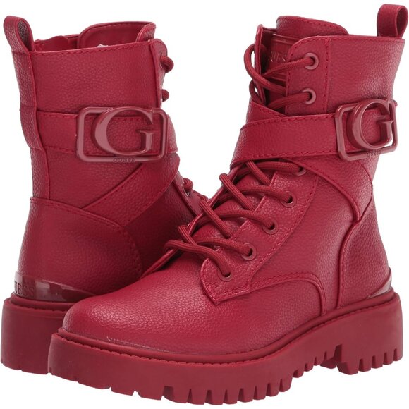 Women's Red Orana Ankle Boots Faux Leather Imported Side Zipper Combat Boots - Picture 7 of 8